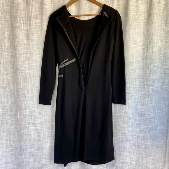 Lafayette 148 Beaded Embellished Waist Long Sleeve Dress Black Sz 4 - Picture 6 of 10
